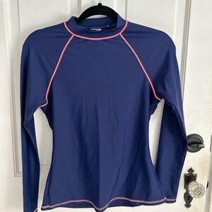 Boden Women's Navy Rash Guard with Pink Trim